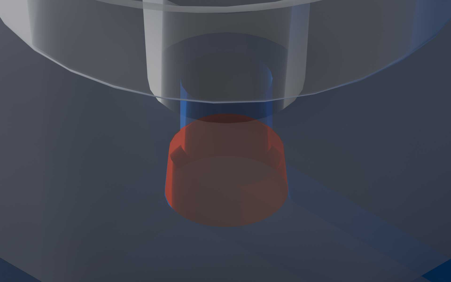 Close-up of the via’s molded portion under a 1/4-28 port. The molded portion is the base of the via.